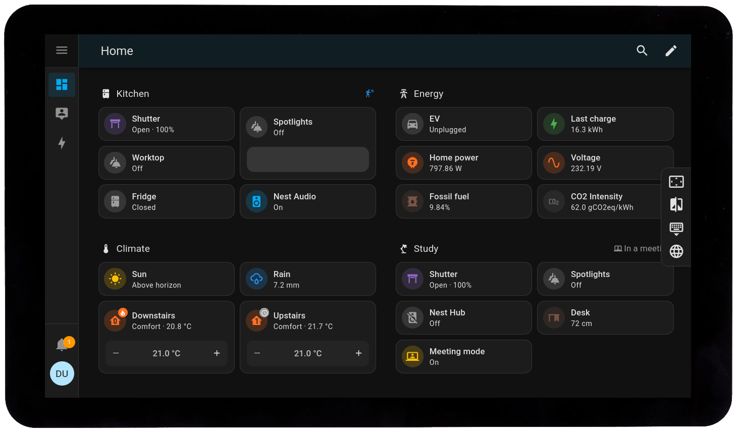 Touchkio running as Home Assistant frontend